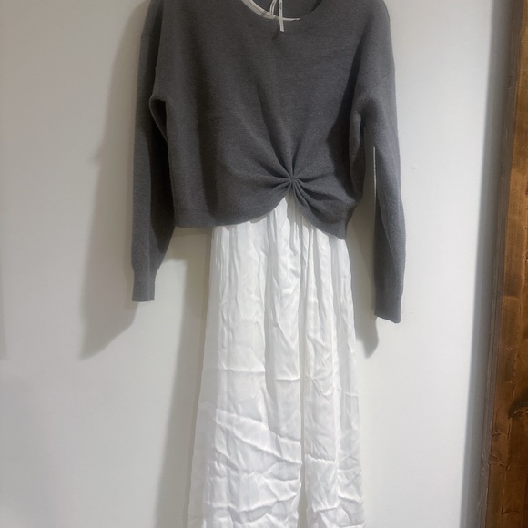Anthropologie Twofer Gray Sweater with White dress - Picture 2 of 7